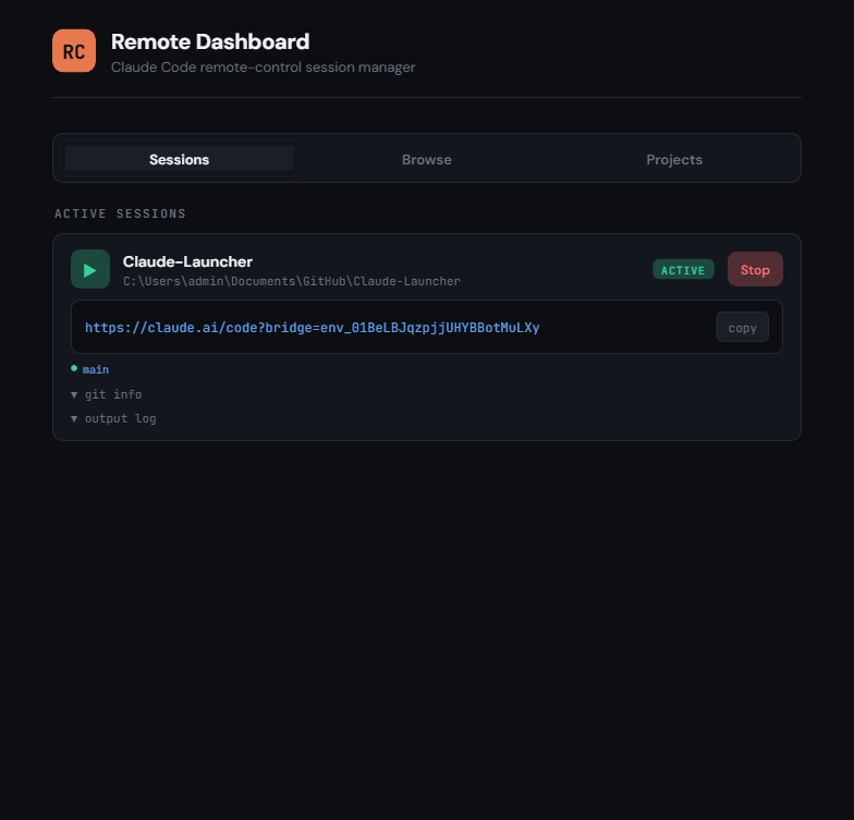 Claude Launcher dashboard interface